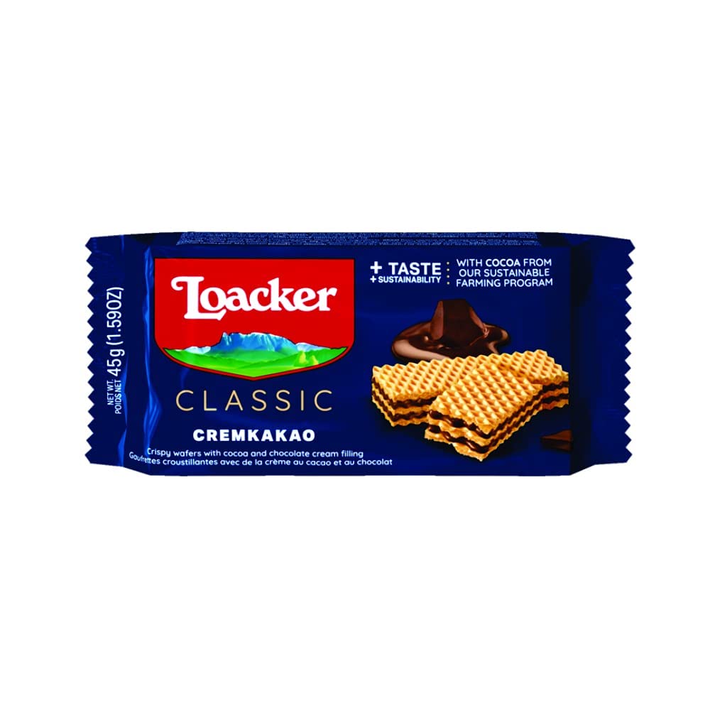 Loacker Classic Wafer Cremkakao Chocolate - 45g (Pack Of 25) "Taste the sweetness in every bite" For All Occasions