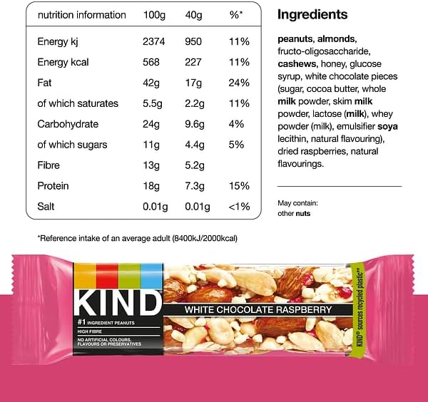 Kind Bars, White Chocolate Raspberry Healthy Snack Bar 40g (Pack Of 12) "A symphony of flavors" For All Occasions