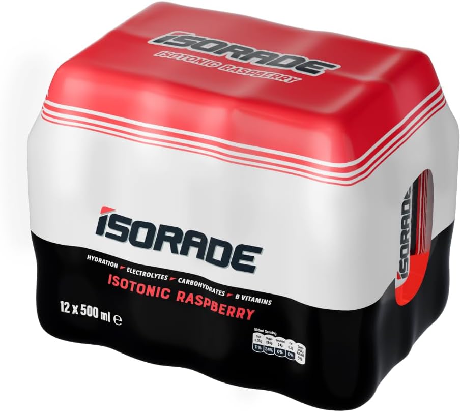 Isorade Isotonic Raspberry - Hydration & Performance Drink - Electrolytes, Carbohydrates, B Vitamins 500ml (Pack of 12) “Charge Your Life, One Sip at a Time”