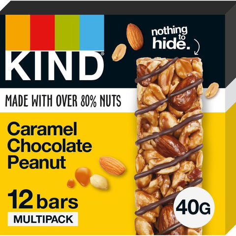Kind Bars Caramel Chocolate Peanut, High Fibre Healthy Snack Bars 40g (Pack Of 12) 