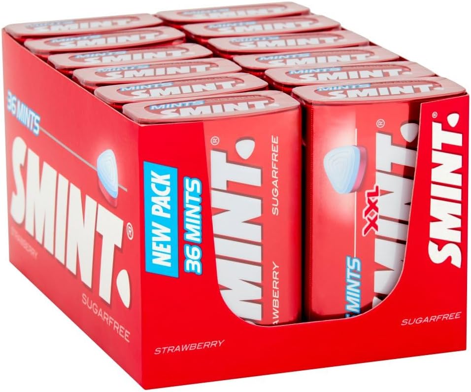 Smint Sugar Free Strawberry Mints – 12 x 36 XXL Tins | Smints Peppermint Polo Mints | Sugar Free Sweets & Multipack Sweets