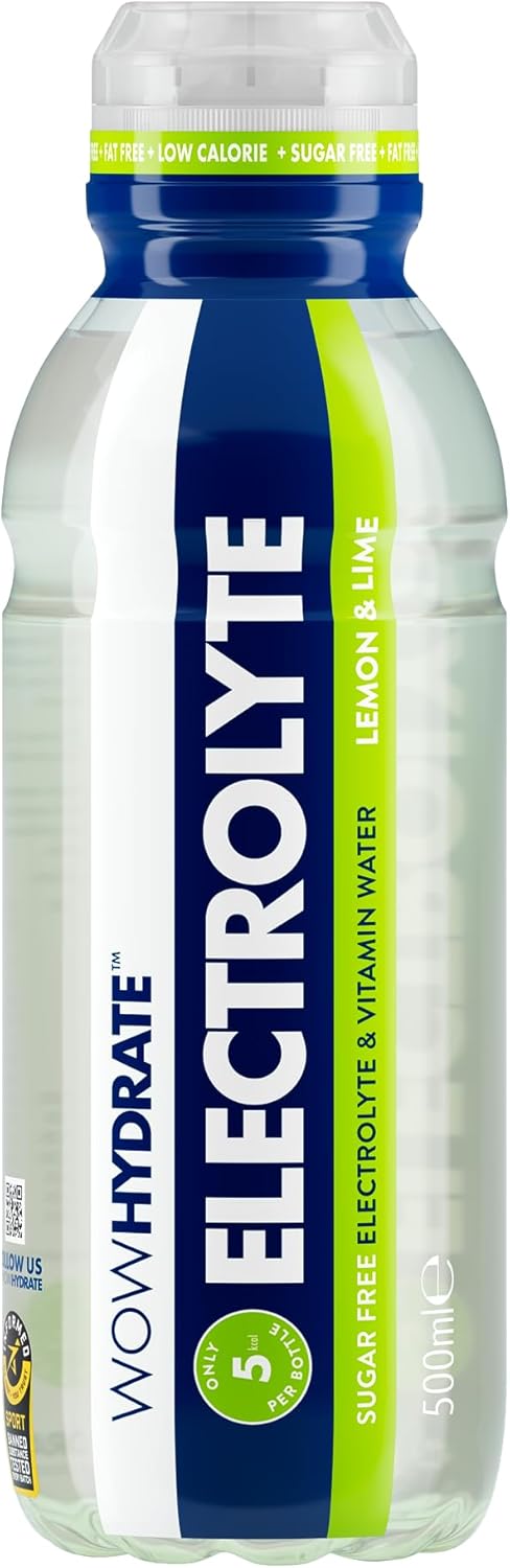 WOW Hydrate Electrolyte Water 12 x 500ml Bottles - Lemon & Lime Sugar-Free Drink