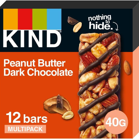 KIND Bars, Gluten Free Snack Bars, Peanut Butter Dark Chocolate 40g (Pack Of 12) Deliciousness that brings a smile
