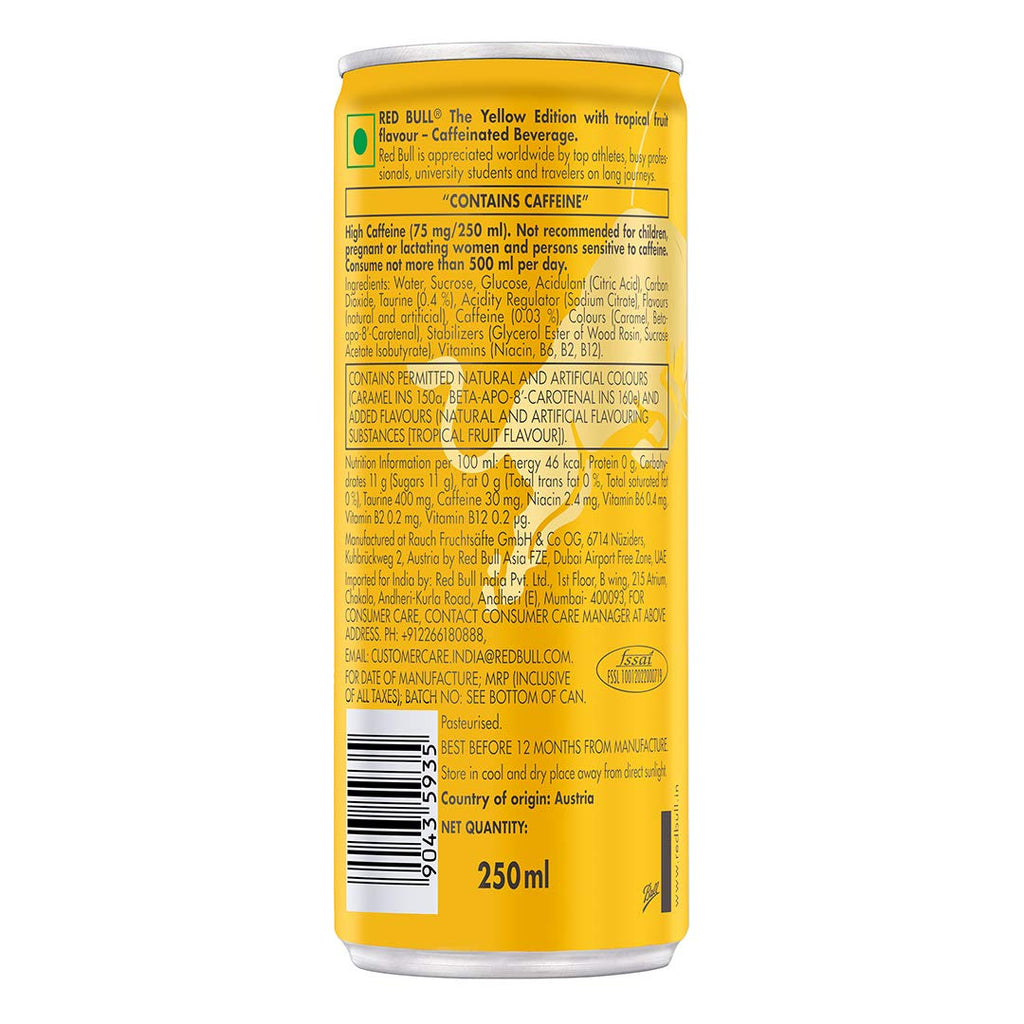 Red Bull Yellow Edition-Tropical Fruit Flavor Drink 250ml (Pack of 12) “Charge Your Life, One Sip at a Time” For All Occasions