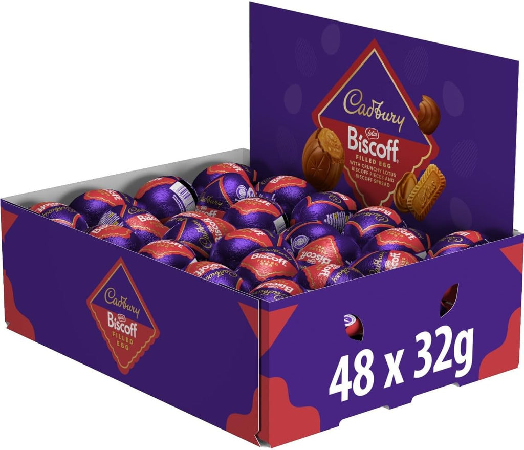 Cadbury Dairy Milk Biscoff Filled Chocolate Egg, Filled With Crunchy Lotus Pieces & Biscoff Spread, Easter Gift, 32 g (Pack of 48)