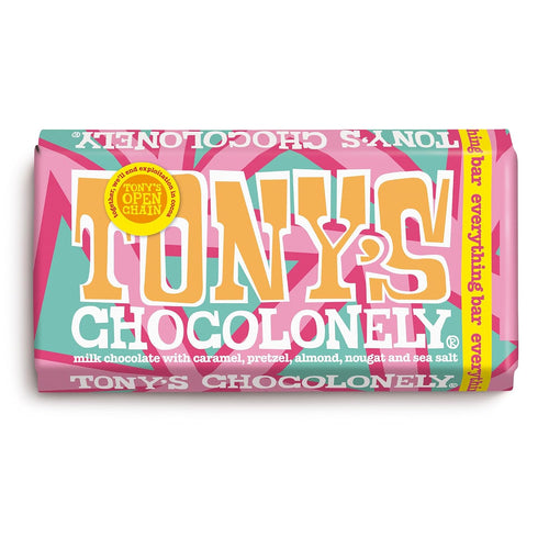 Tony's Chocolonely Everything Bar - Milk Chocolate, Crunchy Caramel, Almonds, Pretzel, Nougat & Sea Salt - 180g