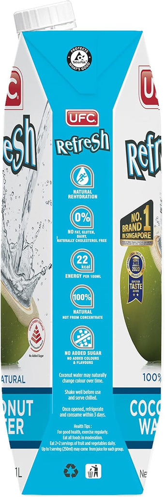 UFC Refresh 100% Natural Coconut Water 1Ltr (Pack of 6) "Deliciousness that brings a smile" For All Occasions