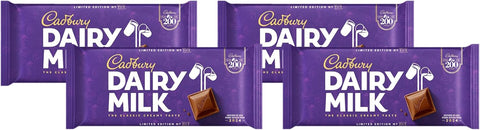Cadbury Dairy Milk Chocolate Bar, The Classic Creamy Taste of Smooth Milk Chocolate to Share, Gift or Snack, 180 g (Pack of 4)