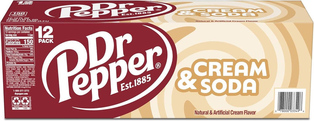 Dr Pepper Drink Can 355ml Pack, Cream Soda, 4260 millilitre, (Pack of 12)