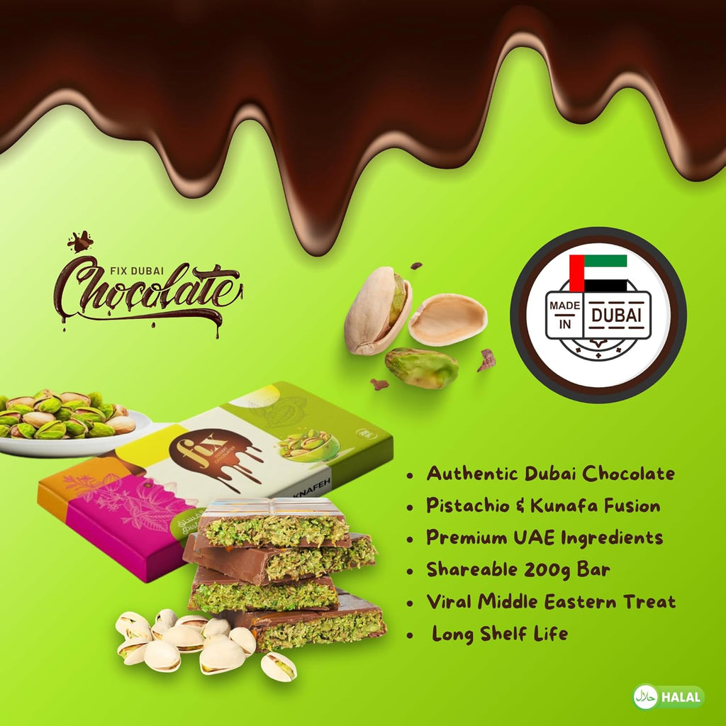 Dubai Chocolate Bar Pistachio Kunafa Fit Chocolate Sweets Treat Box (200g)