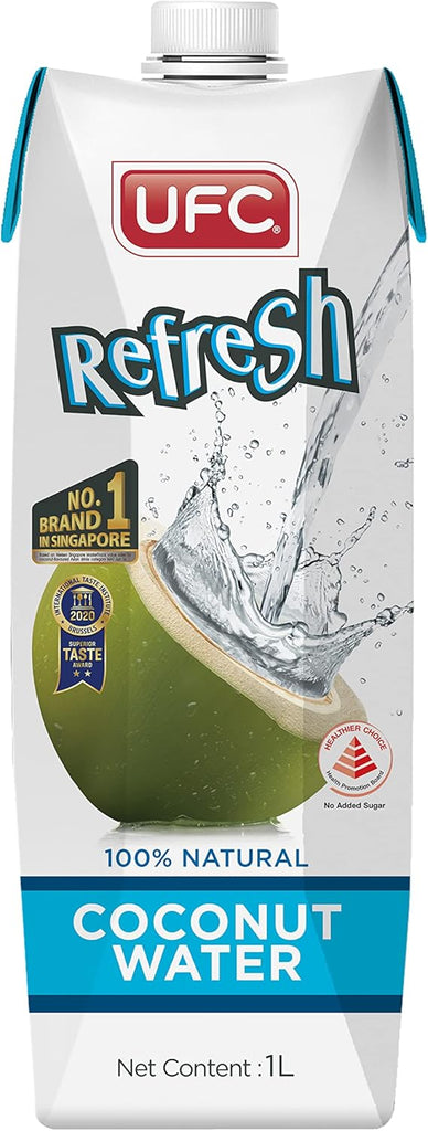 UFC Refresh 100% Natural Coconut Water 1Ltr (Pack of 6) "Deliciousness that brings a smile" For All Occasions