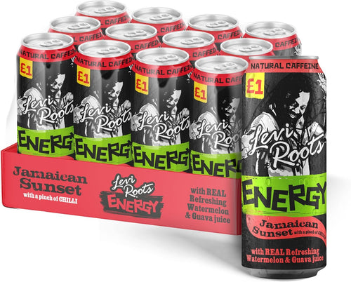 Levi Roots Energy Drink - Jamaican Sunset Carbonated Watermelon and Guava 500ml (Pack of 12) 