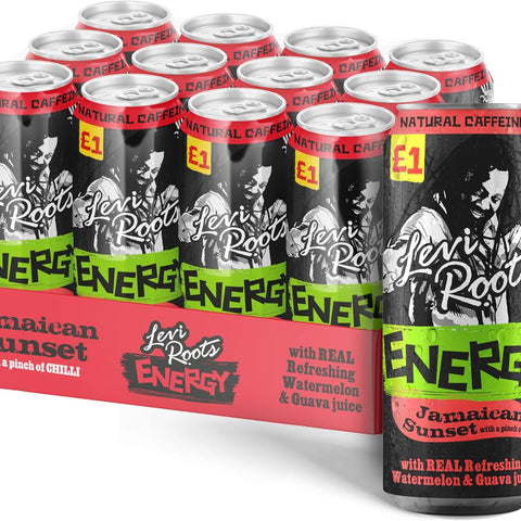 Levi Roots Energy Drink - Jamaican Sunset Carbonated Watermelon and Guava 500ml (Pack of 12) 