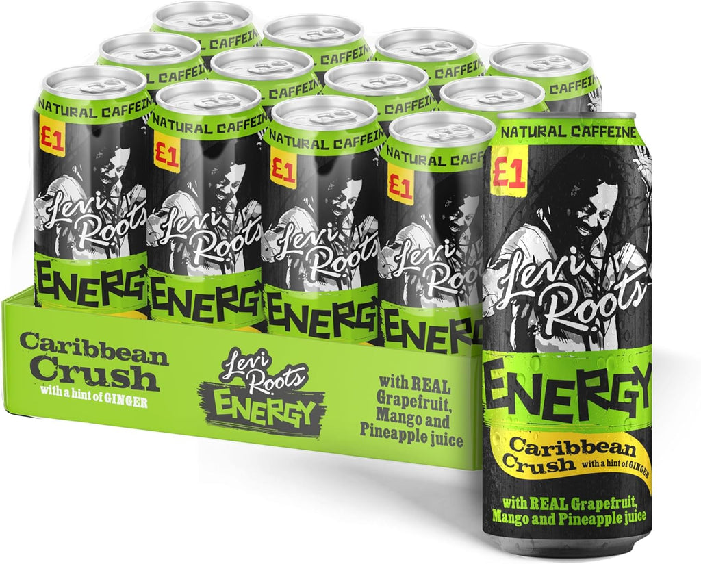 Levi Roots Energy Drink Caribbean Crush With Hint Of Ginger 500ml (Pack of 12) "Deliciousness that brings a smile" For All Occasions