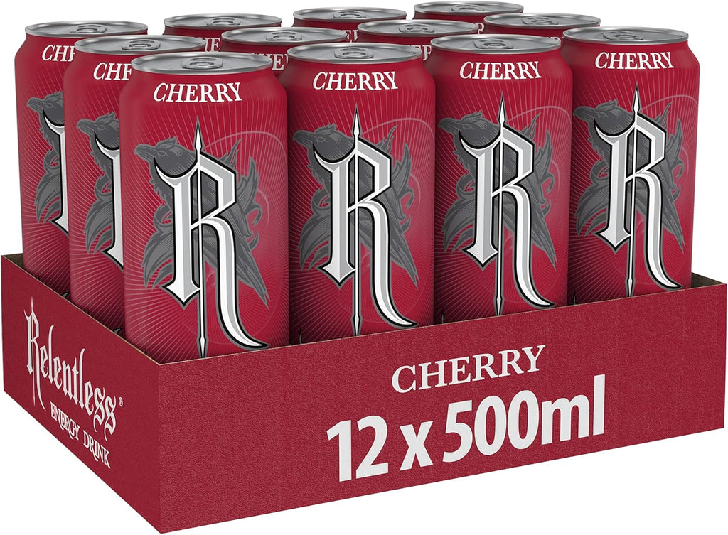Relentless Cherry Energy Drink, 500ml (Pack of 12) "Ignite Your Passion with Every Sip" For All Occasions