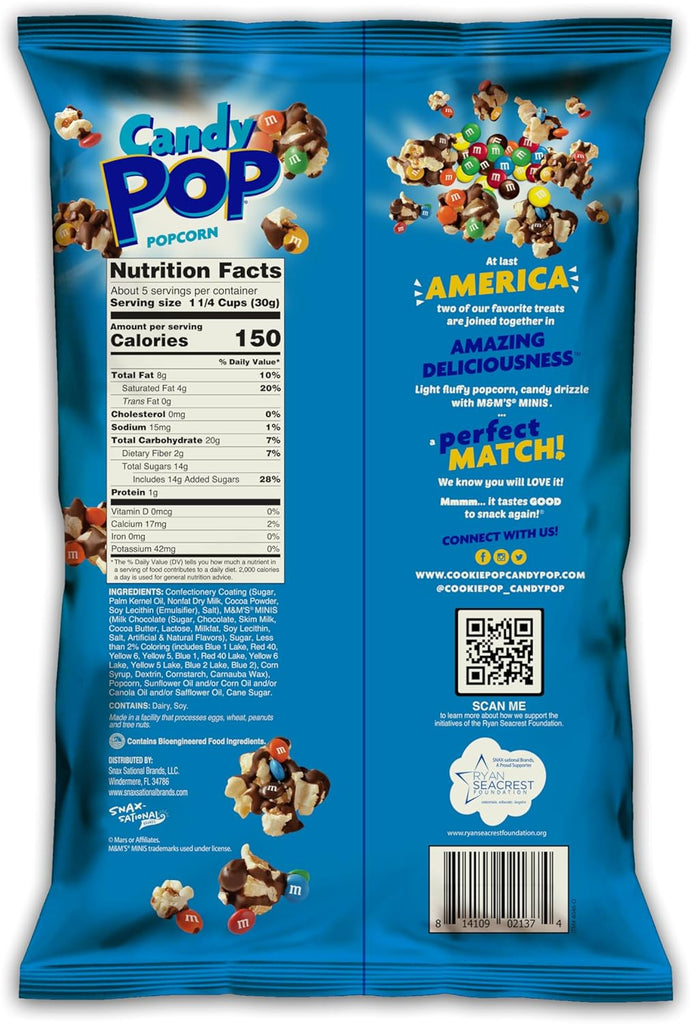 M&M Mini's Candy Coated Popcorn (12 x 5.25oz bag) "Taste the sweetness in every bite" For All Occasions