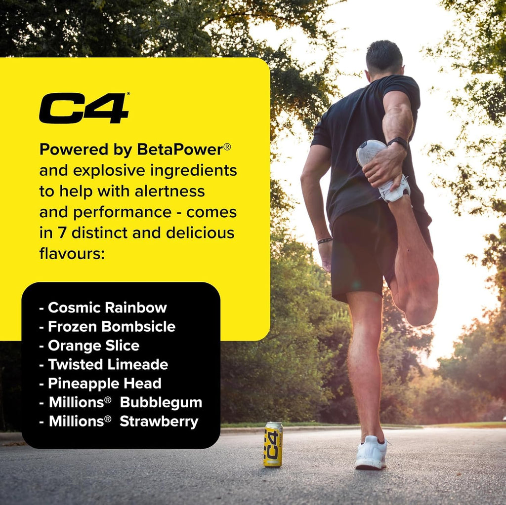 C4 Performance Energy Drink Millions Bubblegum Flavor Zero Sugar (Pack of 12) "Formulated To Invigorate And Energize"