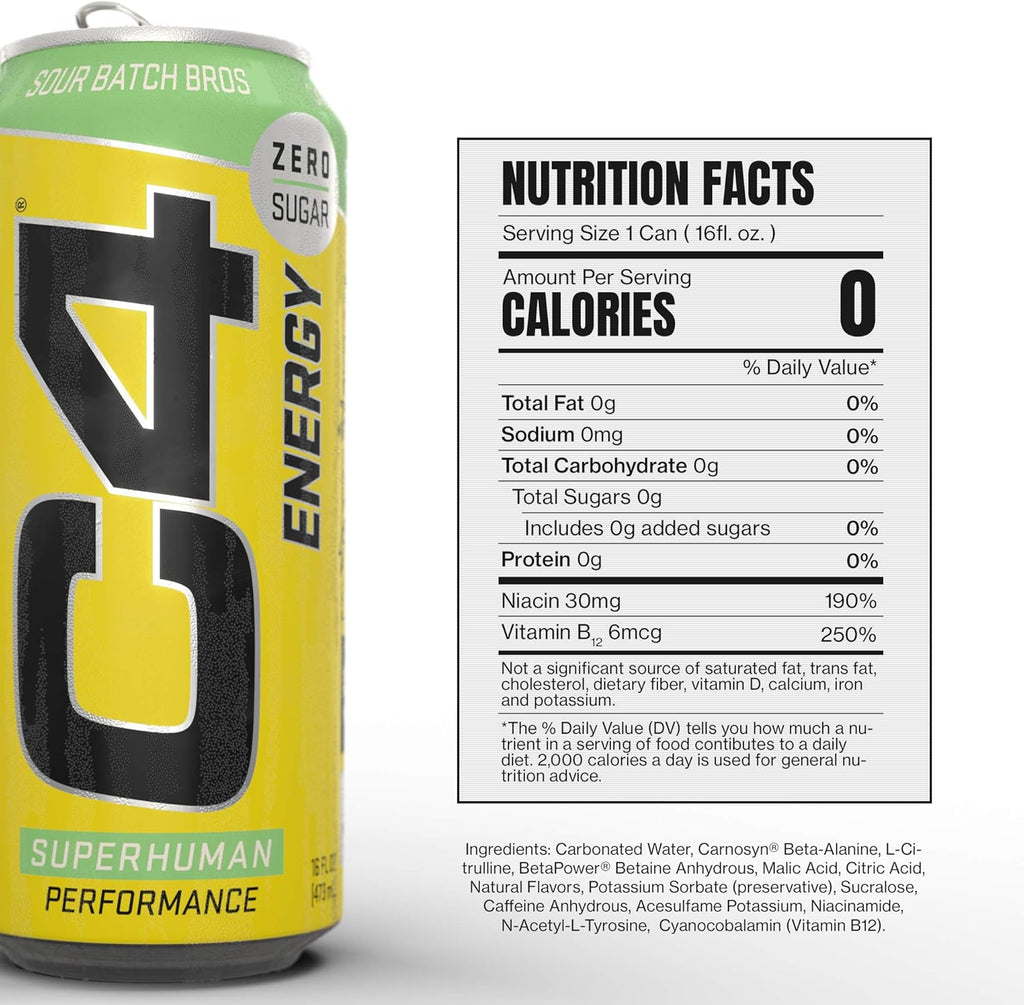 C4 Original Sugar Free Energy Drink Sour Batch Bros 500ml (Pack of 12) "A symphony of flavors"