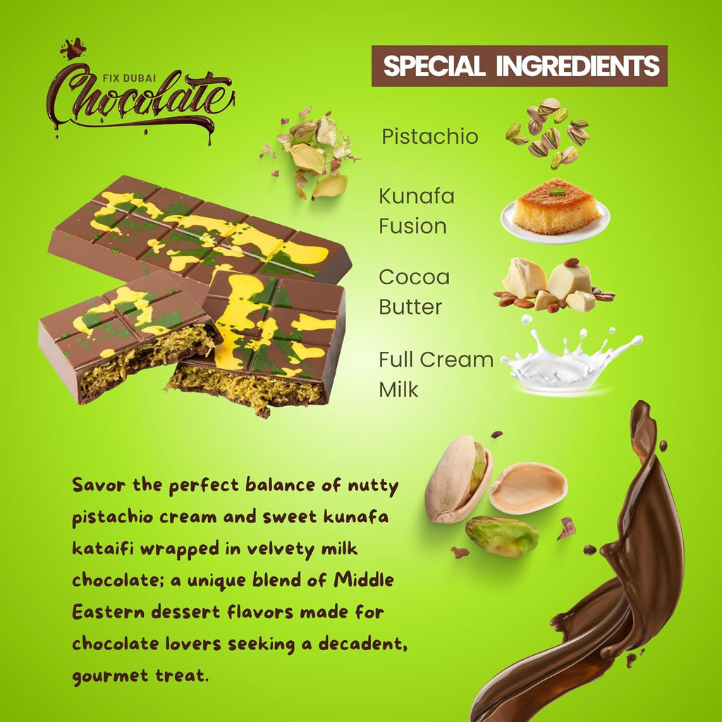 Dubai Chocolate Bar Pistachio Kunafa Fit Chocolate Sweets Treat Box (200g)