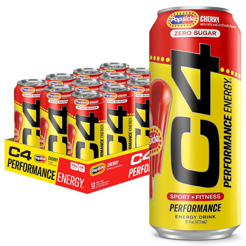 C4 Energy Drink Cherry, Carbonated Sugar Free Pre Workout Performance (Pack of 12) 