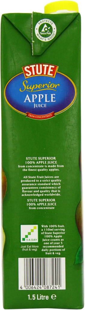 Stute 100% Pure Apple Juice 1.5Ltr (Pack of 6) "Deliciousness that brings a smile" For All Occasions