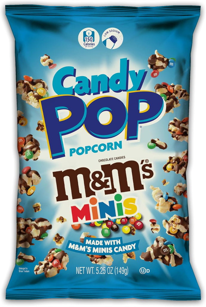 M&M Mini's Candy Coated Popcorn (12 x 5.25oz bag) "Taste the sweetness in every bite" For All Occasions