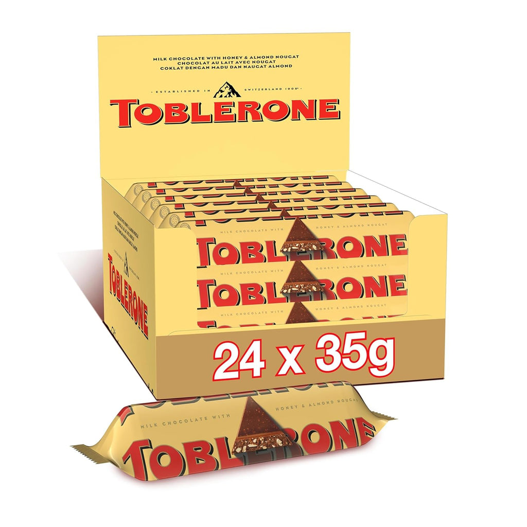 Toblerones Milk Chocolate with Honey & Almond Nougat, 24 x 35g Bars(Full Box) "Taste The Sweetness In Every Bite"