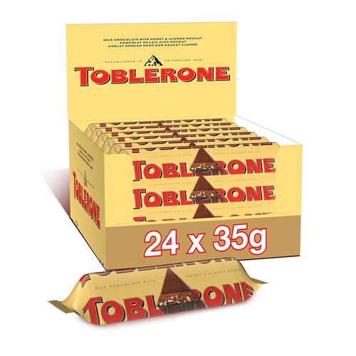 Toblerones Milk Chocolate with Honey & Almond Nougat, 24 x 35g Bars(Full Box) 