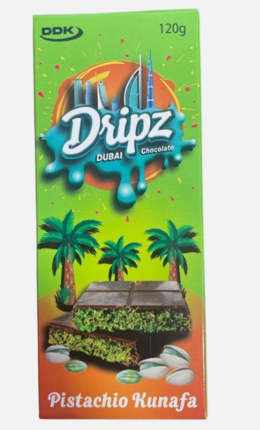 Dripz Dubai Chocolate Pistachio Kunafa Bar Best For Gifting &Sharing 120gm (Pack of 2)
