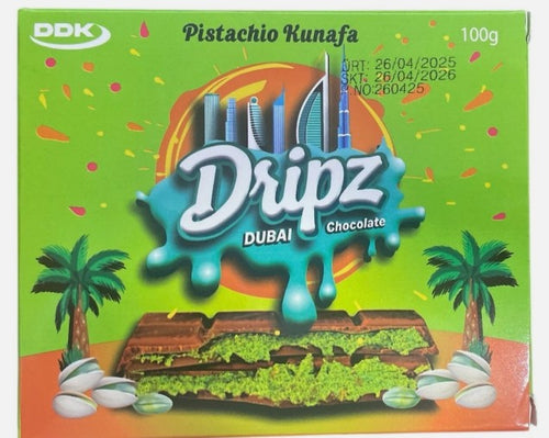 Dripz Dubai Chocolate Pistachio Kunafa Bar Best For Gifting &Sharing 100gm (Pack of 2)