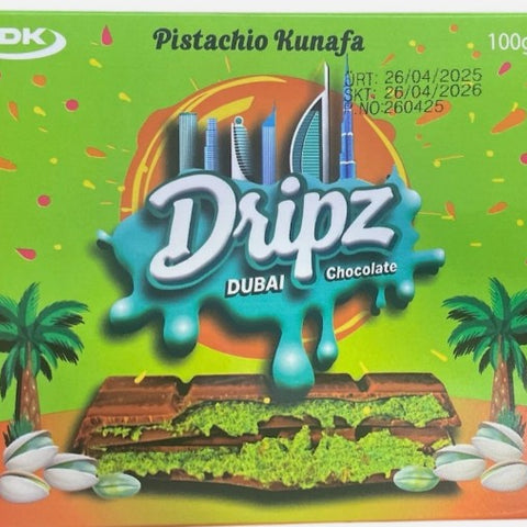Dripz Dubai Chocolate Pistachio Kunafa Bar Best For Gifting &Sharing 100gm (Pack of 2)