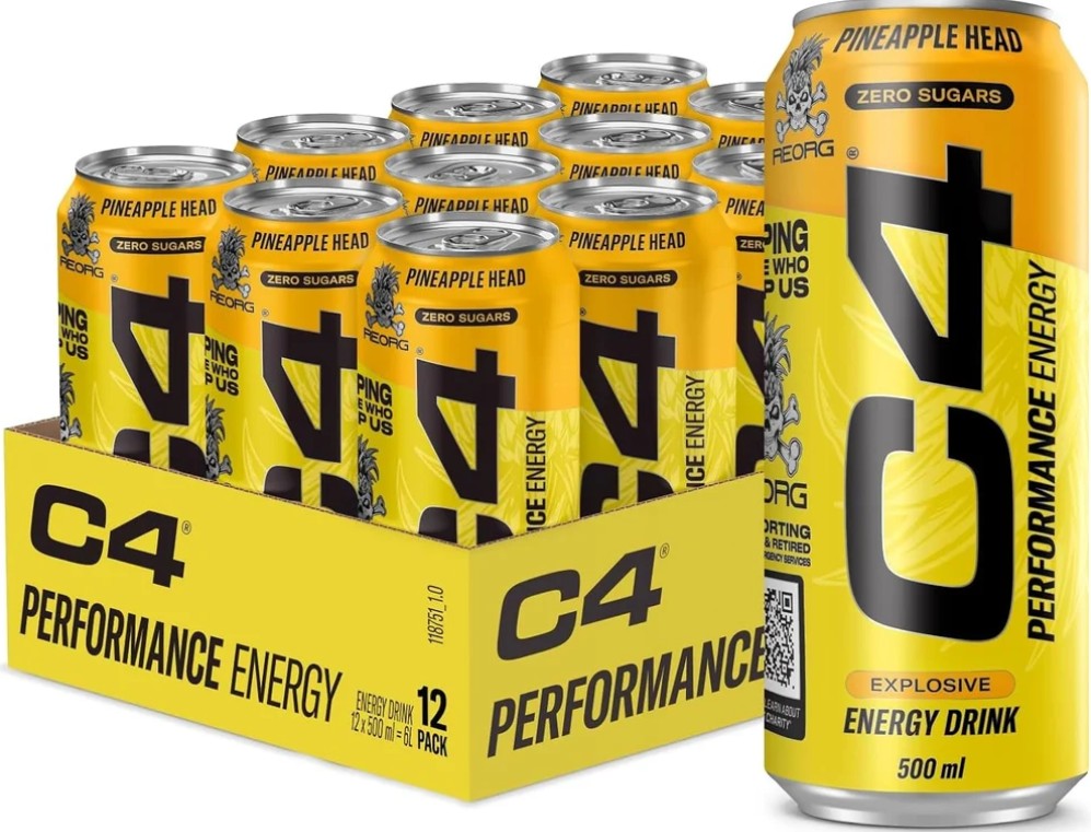 C4 Performance Energy Drinks Pineapple Head 500ml (Pack of 12) Delicoius And Tasty "A symphony of flavors"