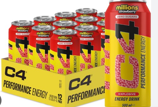 C4 Drink Millions Strawberry Zero Sugar Energy Drink 500ml (Pack of 12) "A symphony of flavors"