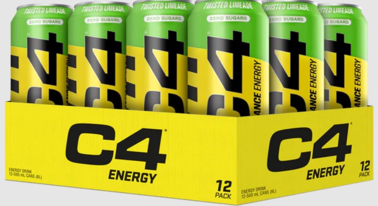 C4 Drink Twisted Limeade Zero Sugar Energy Drink 500ml (Pack of 12) "Formulated To Invigorate And Energize"