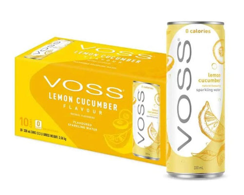 VOSS Water Sparkling Lemon Cucumber 330ml (Pack of 10) Fresh, Fruity Flavor Sparkling Water