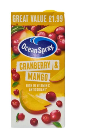 Ocean Spray - Cranberry and Mango Juice - 1ltr (Pack of 12) 