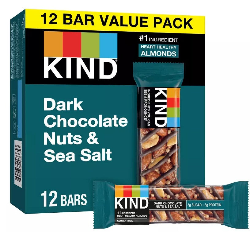 Kind Bars Dark Chocolate Nuts & Sea Salt, High Fibre Healthy Snack 40g (Pack Of 12) "Serving up some sweet happiness." For All Occasions