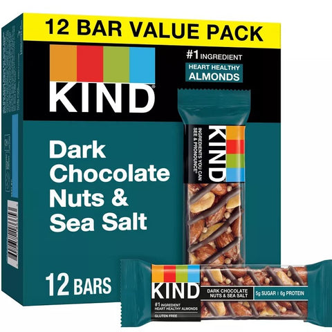 Kind Bars Dark Chocolate Nuts & Sea Salt, High Fibre Healthy Snack 40g (Pack Of 12) 