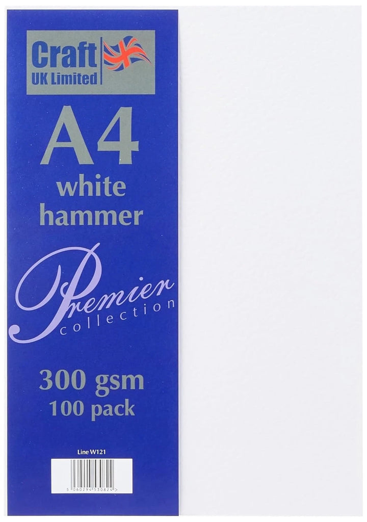 A4 Hammered Card, White, Pack of 100 White Sheets Hammered Card