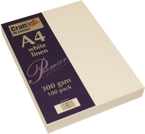 Craft UK W123 White Recycled Linen Card 300 gsm - 100 Sheets, A4 WhiteSheet