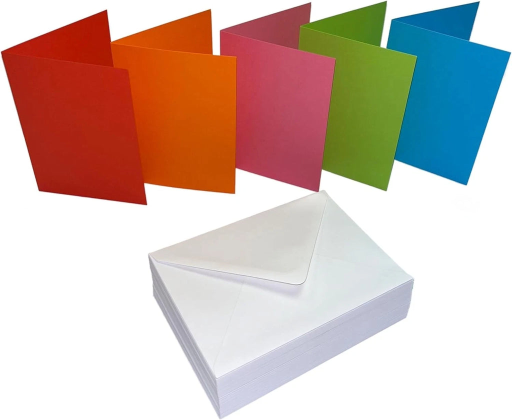 Craft UK 2483 C6 Card and Envelope Pack of 50 - Mixed Colours White Envelopes