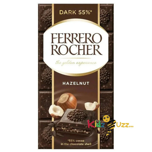 Ferrero Rocher Chocolate with Hazelnut 55% Dark 90g Bar Pack of 10